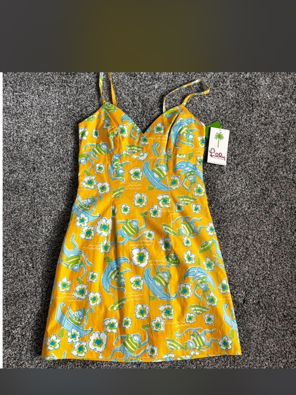 Lilly Pulitzer V-Neck Monkeys Yellow & Aqua Mini Dress Size 4 BNWT